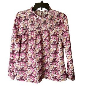 J Crew Liberty Smocked Top Butterfield Poppy BL654 S